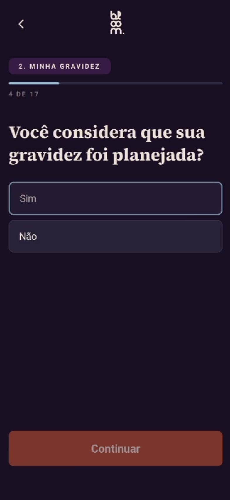 Telas de onboarding do app Bloom