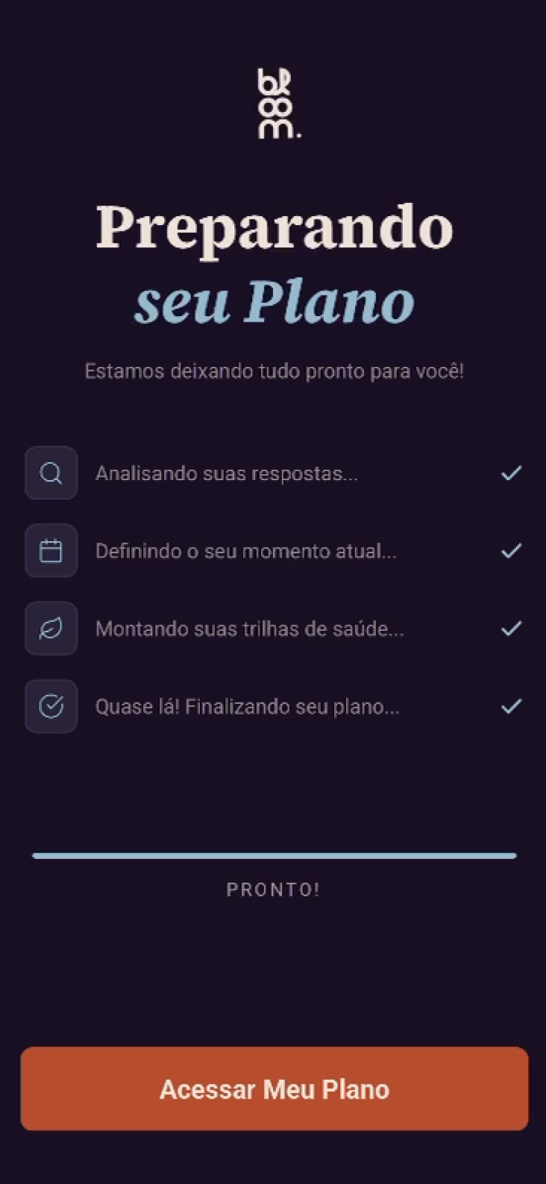 Telas de onboarding do app Bloom