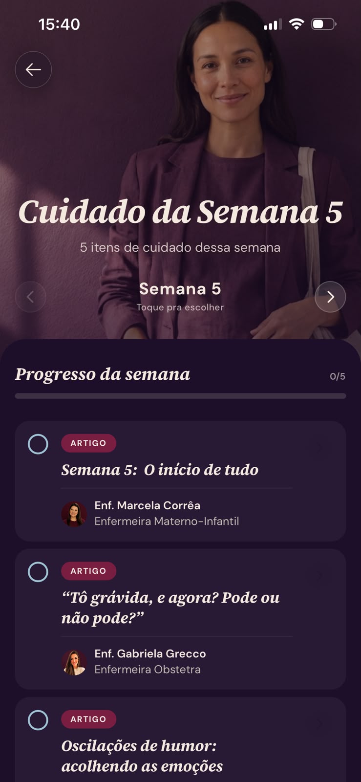 Telas do Meu Plano no app Bloom