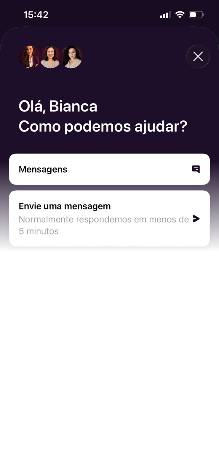 Telas do chat com o Time de Saúde Bloom