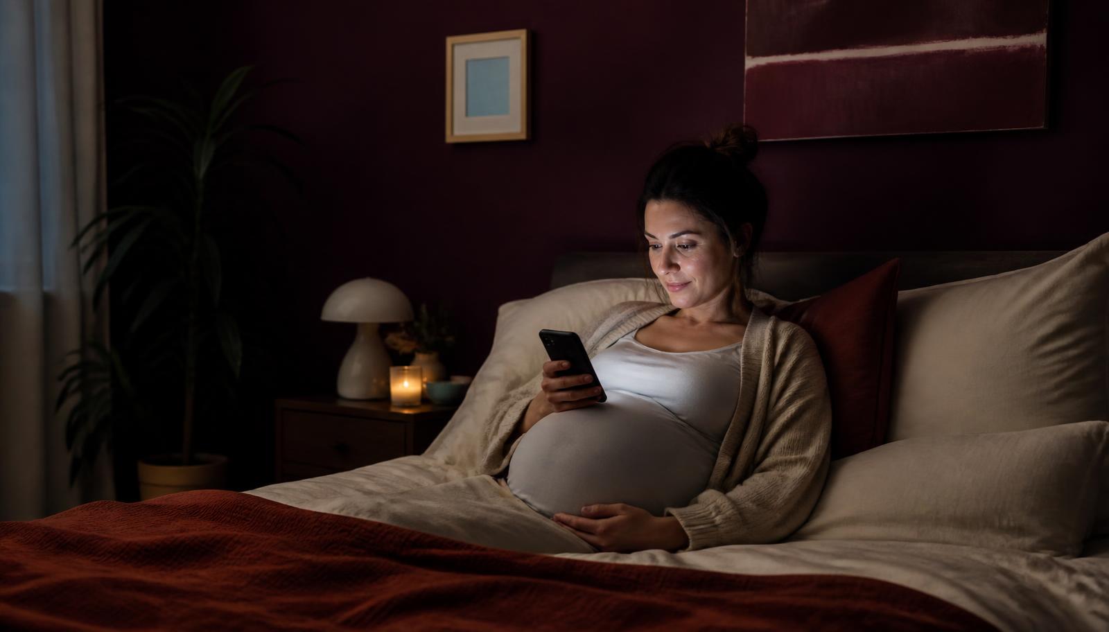 Gestante usando o celular durante a madrugada